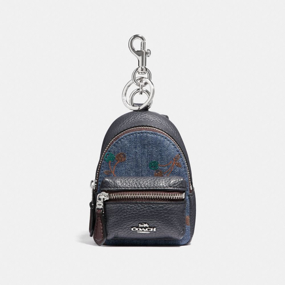 BACKPACK COIN CASE WITH CHERRY PRINT - COACH f31550 -  DENIM/MULTI/SILVER