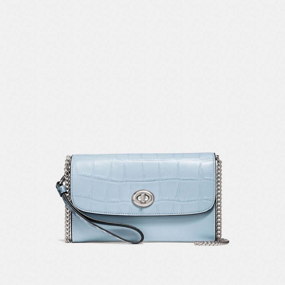 COACH f31552 CHAIN CROSSBODY SILVER/PALE BLUE