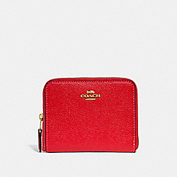 COACH SMALL ZIP AROUND WALLET WITH CHERRY PRINT INTERIOR - bright red multi/light gold - F31553