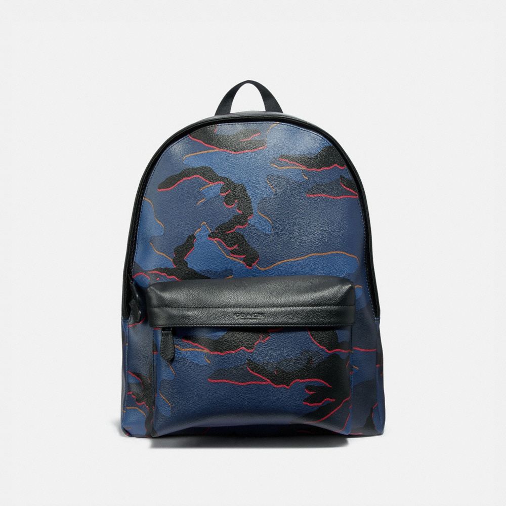 COACH F31557 CHARLES BACKPACK WITH CAMO PRINT BLUE-MULTI/BLACK-ANTIQUE-NICKEL