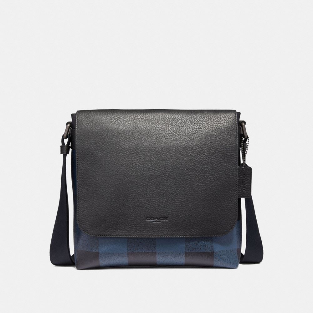 COACH F31558 Charle Small Messenger With Buffalo Check Print BLUE MULTI/BLACK ANTIQUE NICKEL