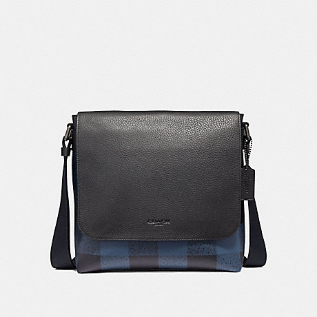 COACH CHARLE SMALL MESSENGER WITH BUFFALO CHECK PRINT - BLUE MULTI/BLACK ANTIQUE NICKEL - F31558