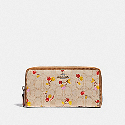 ACCORDION ZIP WALLET IN SIGNATURE JACQUARD WITH CHERRY PRINT - COACH f31563 - SILVER/LIGHT KHAKI MULTI