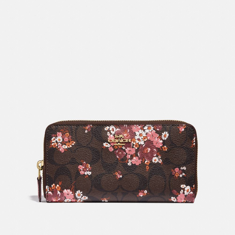 COACH F31572 Accordion Zip Wallet In Signature Canvas With Medley Bouquet Print BROWN MULTI/LIGHT GOLD