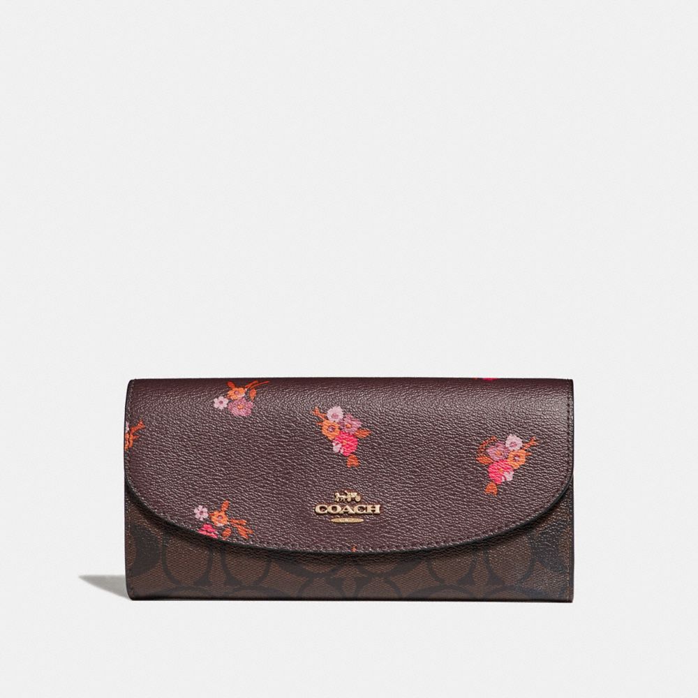 COACH F31573 SLIM ENVELOPE WALLET IN SIGNATURE CANVAS AND BABY BOUQUET PRINT OXBLOOD-MULTI/LIGHT-GOLD