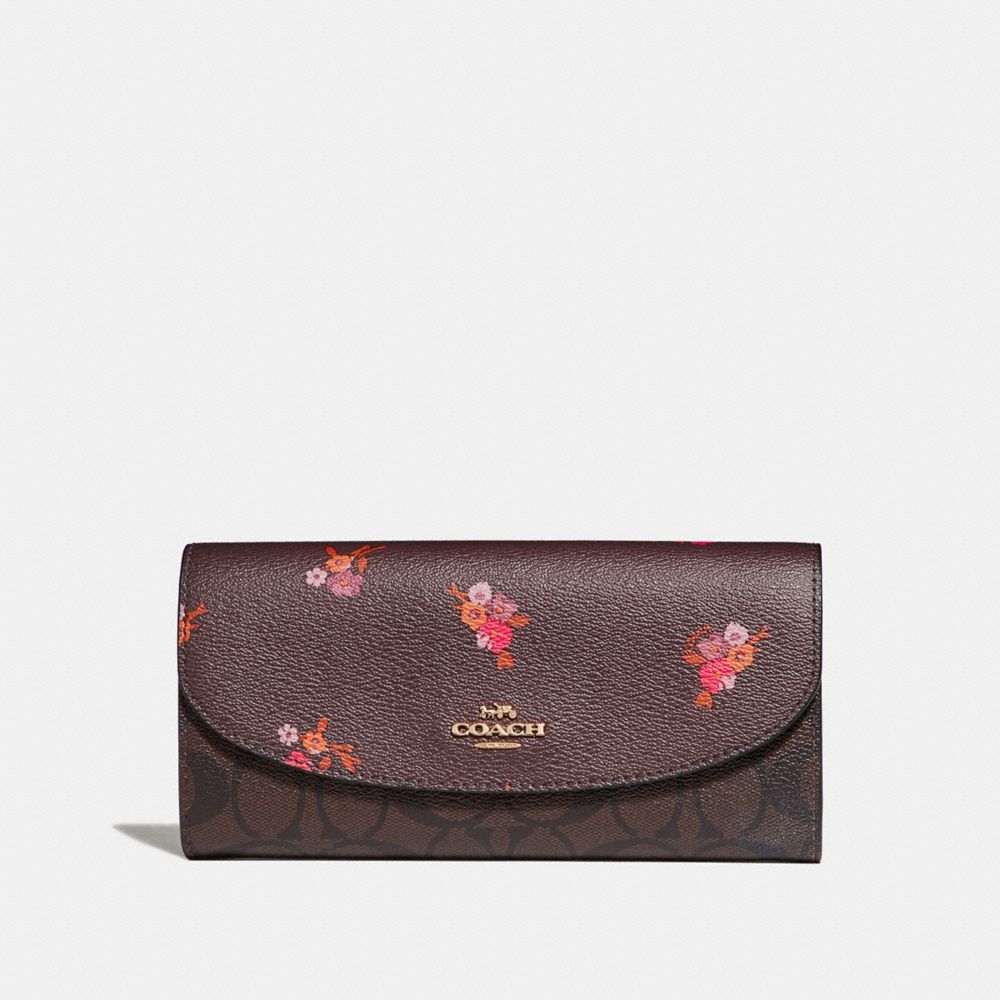 COACH F31573 Slim Envelope Wallet In Signature Canvas And Baby Bouquet Print OXBLOOD MULTI/LIGHT GOLD