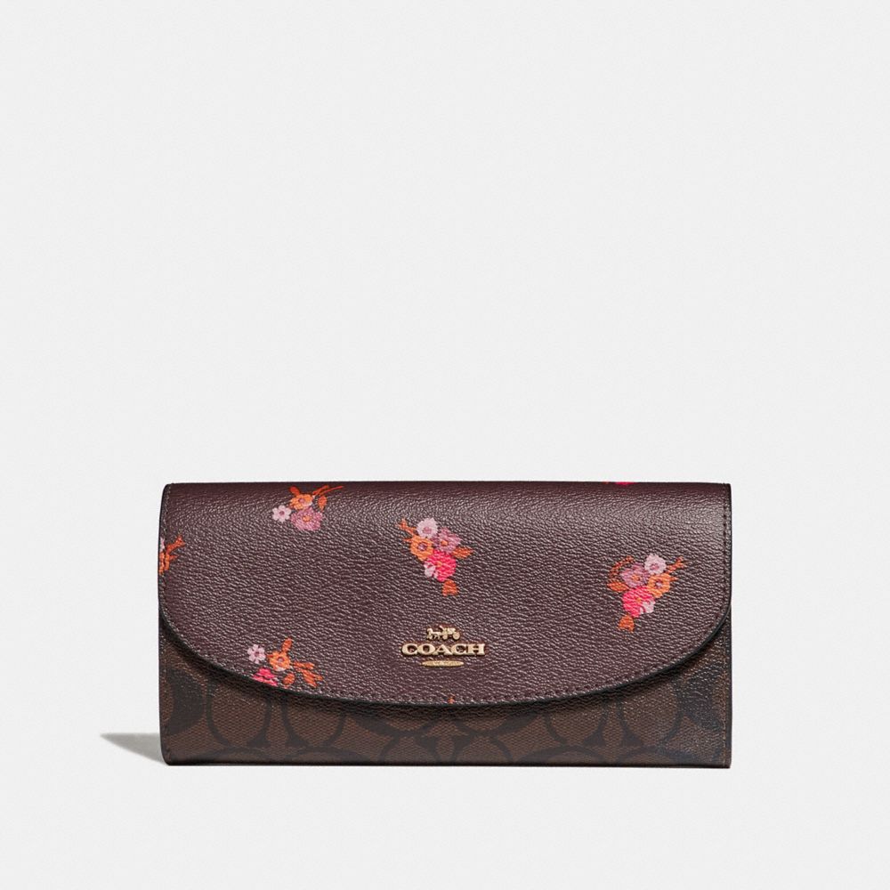 COACH F31573 SLIM ENVELOPE WALLET IN SIGNATURE CANVAS AND BABY BOUQUET PRINT OXBLOOD MULTI/LIGHT GOLD