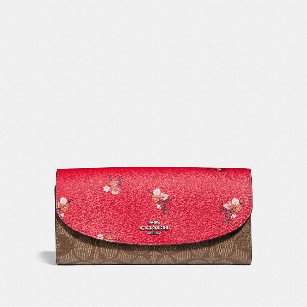 COACH SLIM ENVELOPE WALLET IN SIGNATURE CANVAS AND BABY BOUQUET PRINT - BRIGHT RED MULTI /SILVER - F31573