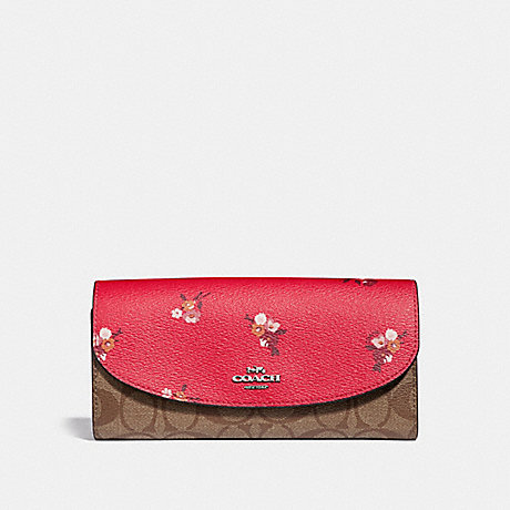 COACH SLIM ENVELOPE WALLET IN SIGNATURE CANVAS AND BABY BOUQUET PRINT - BRIGHT RED MULTI /SILVER - F31573