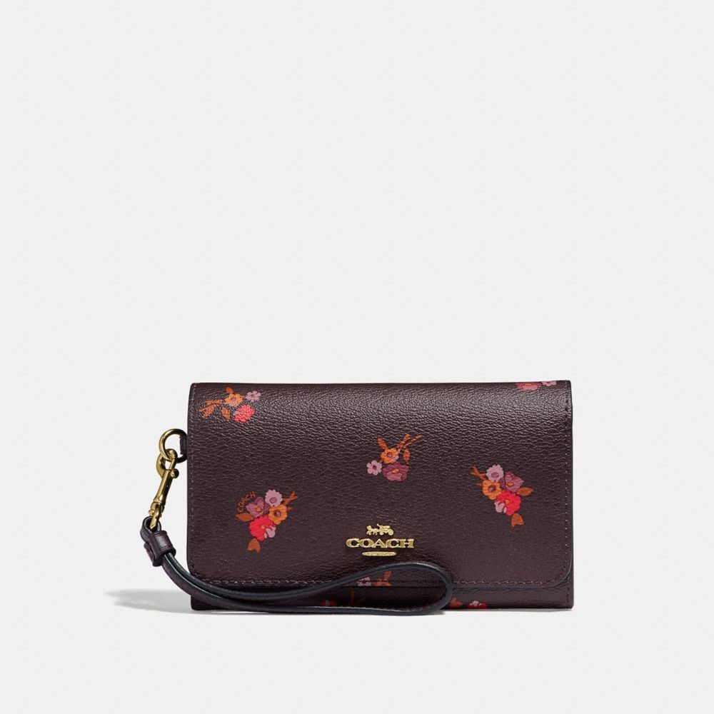COACH F31575 - FLAP PHONE WALLET WITH BABY BOUQUET PRINT OXBLOOD MULTI/LIGHT GOLD