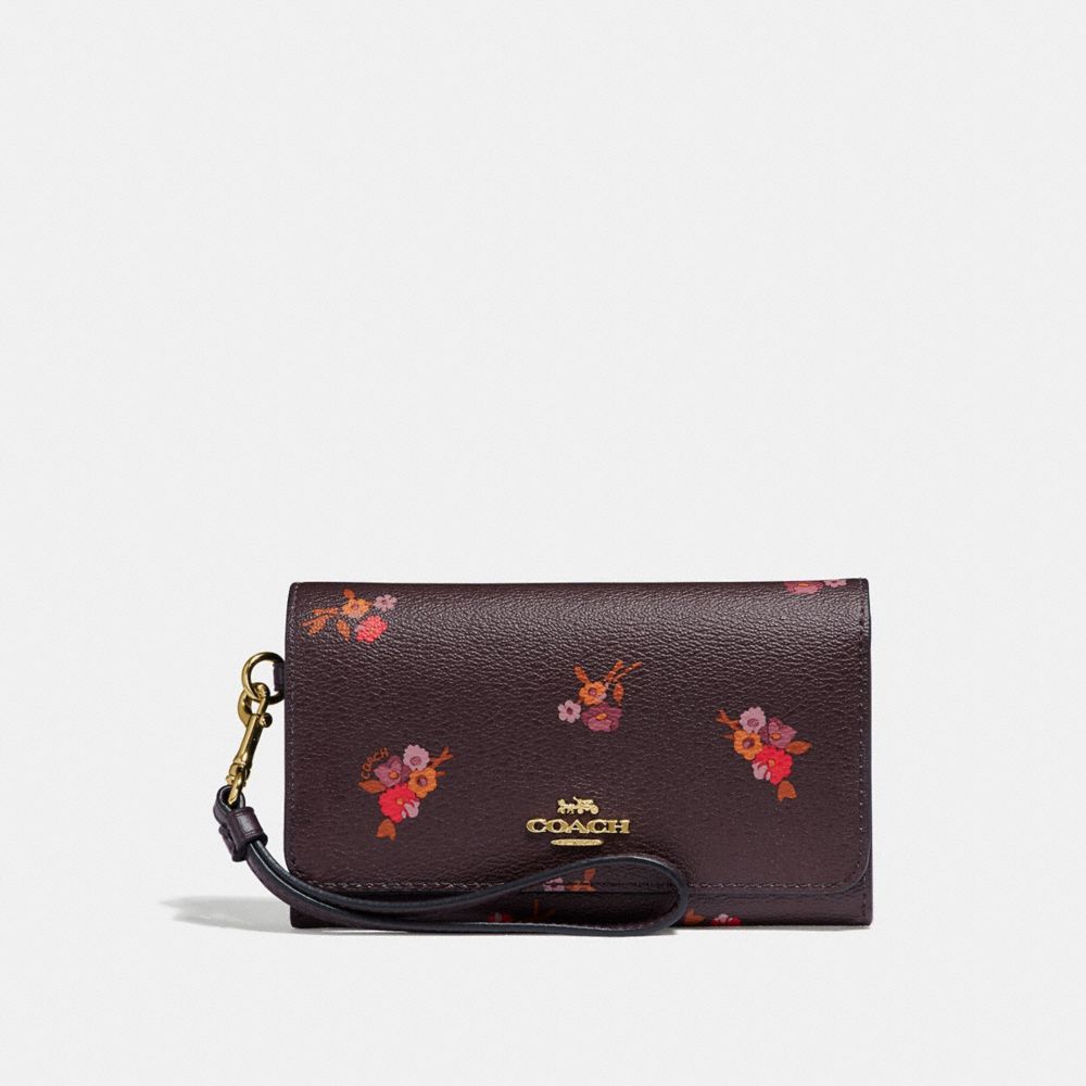 COACH F31575 FLAP PHONE WALLET WITH BABY BOUQUET PRINT OXBLOOD MULTI/LIGHT GOLD