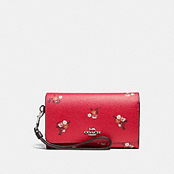 FLAP PHONE WALLET WITH BABY BOUQUET PRINT - COACH f31575 - BRIGHT RED MULTI /SILVER