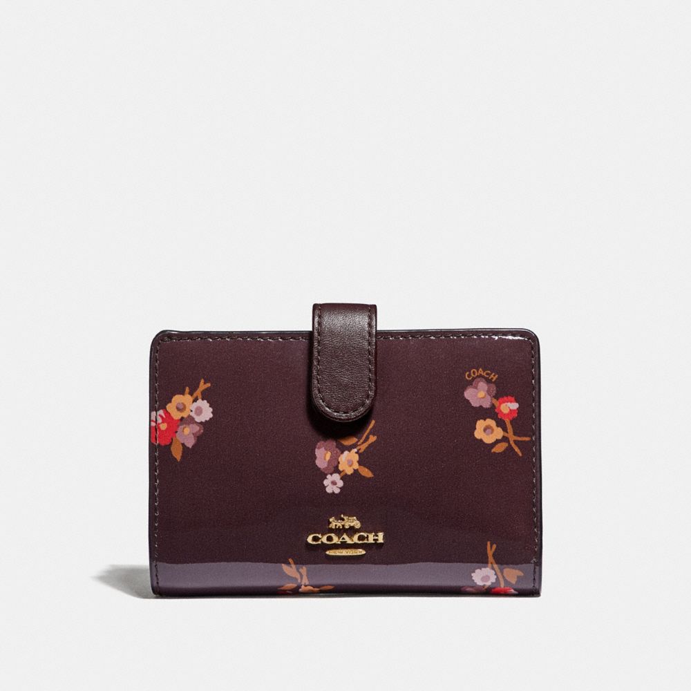 COACH F31578 - MEDIUM CORNER ZIP WALLET WITH BABY BOUQUET PRINT OXBLOOD MULTI/LIGHT GOLD