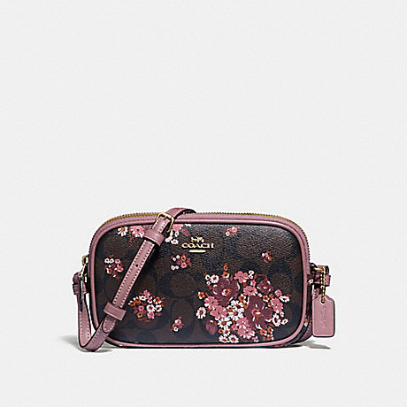 COACH F31580 CROSSBODY POUCH IN SIGNATURE CANVAS WITH MEDLEY BOUQUET PRINT BROWN-MULTI/LIGHT-GOLD