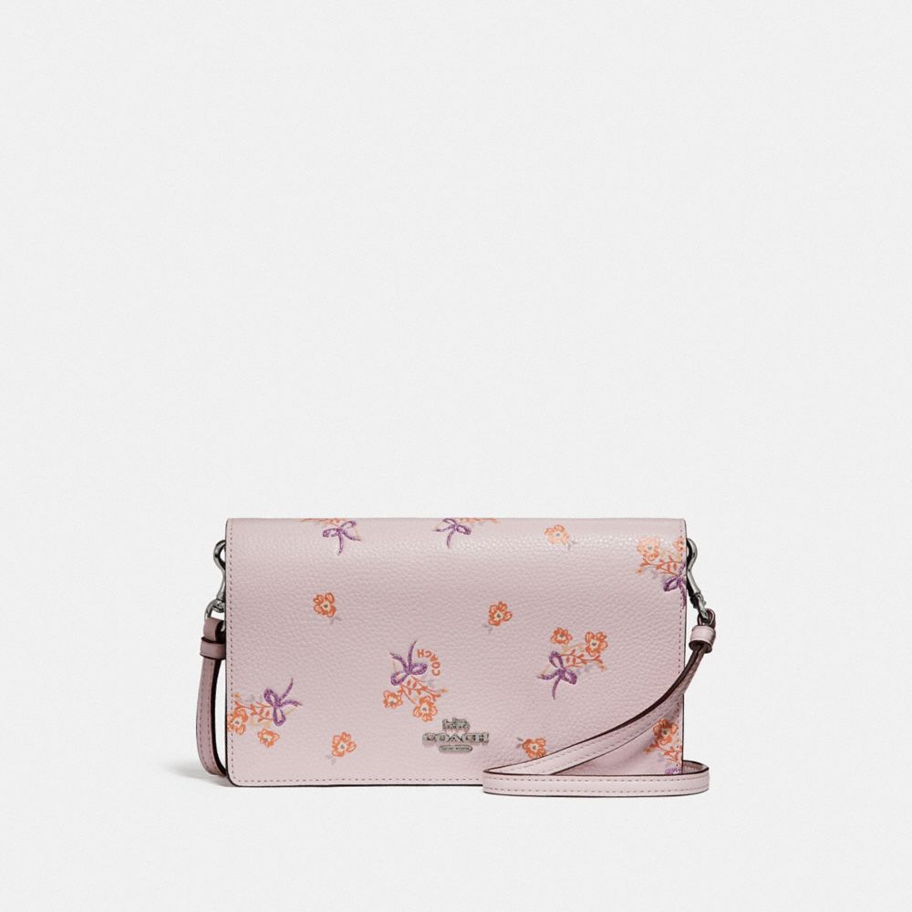 HAYDEN FOLDOVER CROSSBODY CLUTCH WITH FLORAL BOW PRINT - F31587 - ICE PINK FLORAL BOW/SILVER