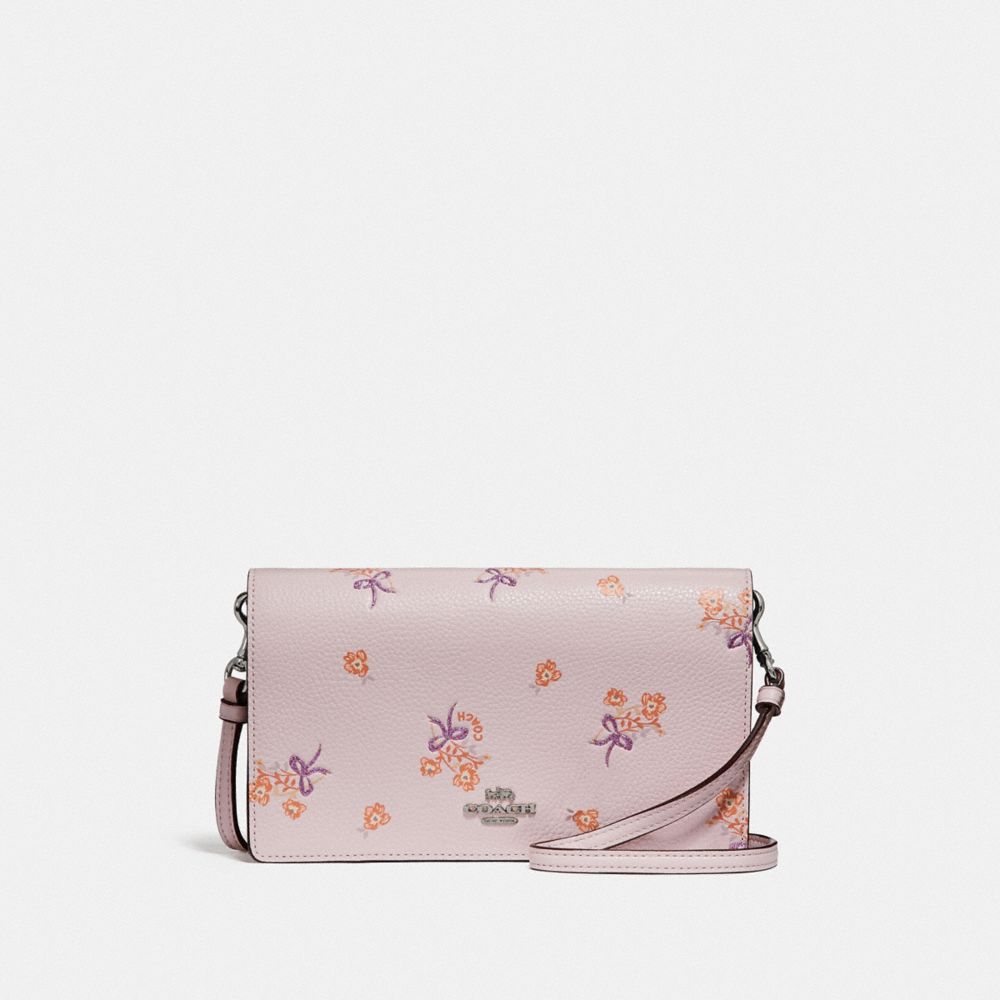 COACH F31587 HAYDEN FOLDOVER CROSSBODY CLUTCH WITH FLORAL BOW PRINT ICE PINK FLORAL BOW/SILVER