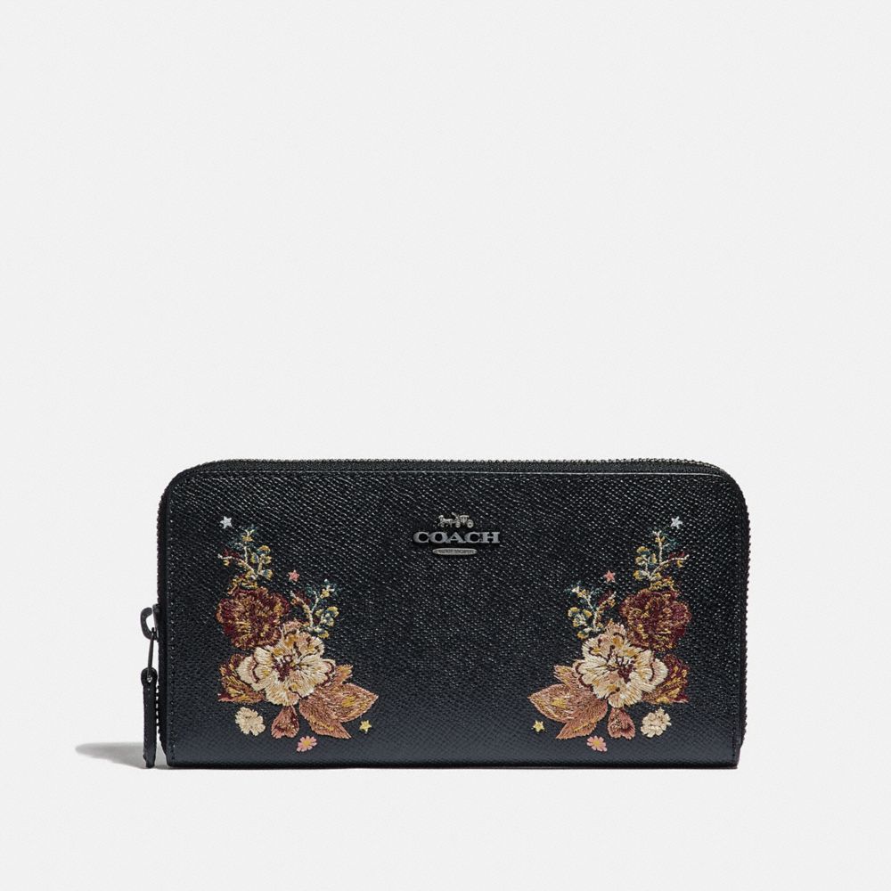 COACH ACCORDION ZIP WALLET WITH TATTOO EMBROIDERY - BLACK MULTI/BLACK ANTIQUE NICKEL - F31603