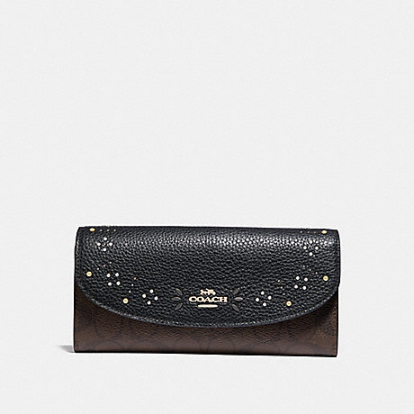 COACH F31604 SLIM ENVELOPE WALLET IN SIGNATURE CANVAS WITH RIVETS BROWN-BLACK/MULTI/LIGHT-GOLD