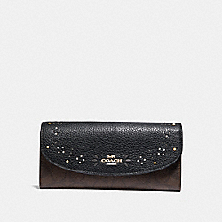 COACH F31604 Slim Envelope Wallet In Signature Canvas With Rivets BROWN BLACK/MULTI/LIGHT GOLD