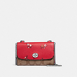 COACH F31608 - FLAP PHONE CHAIN CROSSBODY IN SIGNATURE CANVAS AND BABY BOUQUET PRINT BRIGHT RED MULTI /SILVER