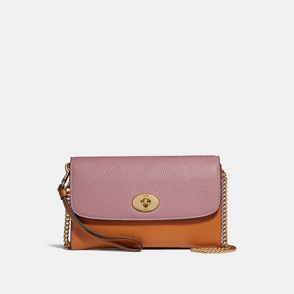 COACH F31611 Chain Crossbody In Colorblock DUSTY ROSE/ORANGE MULTI /LIGHT GOLD