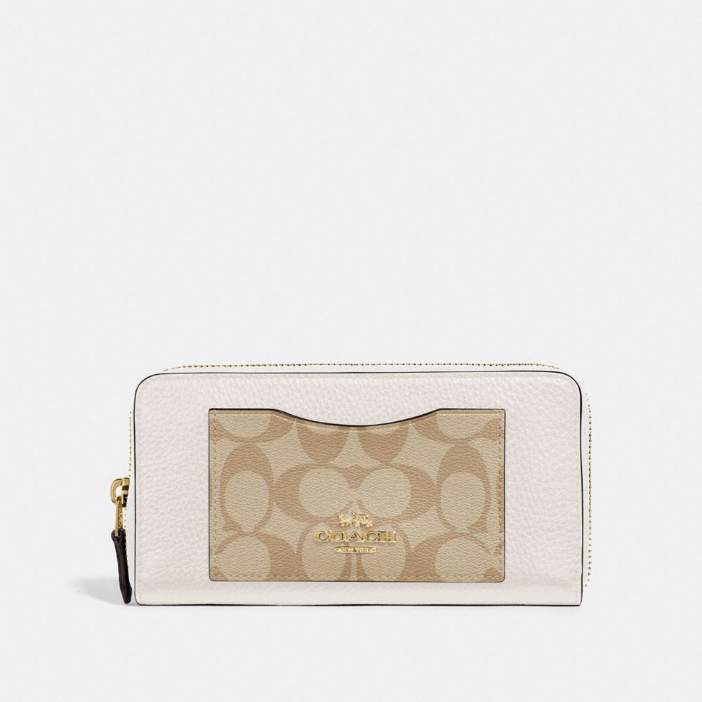 COACH ACCORDION ZIP WALLET IN COLORBLOCK SIGNATURE CANVAS - LIGHT KHAKI/CHALK/GOLD - F31612