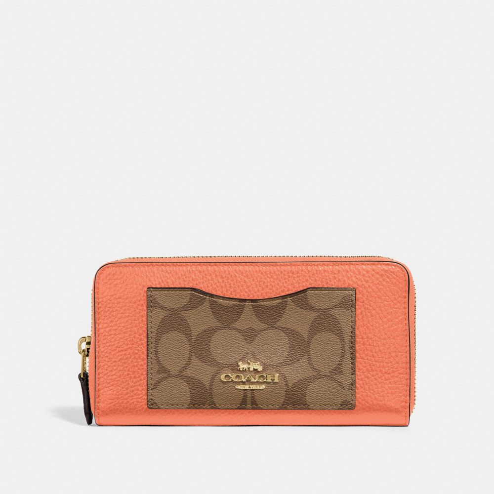 COACH F31612 - ACCORDION ZIP WALLET IN COLORBLOCK SIGNATURE CANVAS LIGHT CORAL/MULTI/GOLD