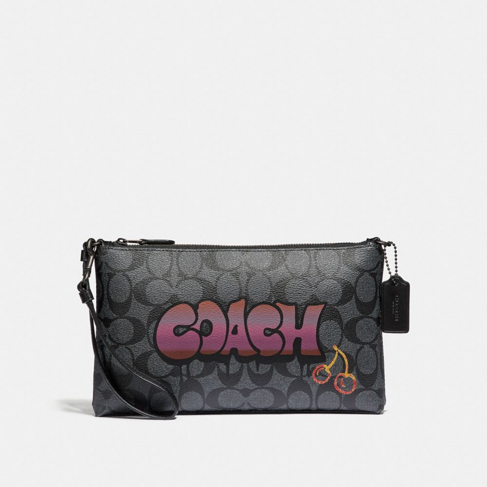 COACH F31615 Large Wristlet 25 In Signature Canvas With Graffiti BLACK SMOKE MULTI/BLACK ANTIQUE NICKEL