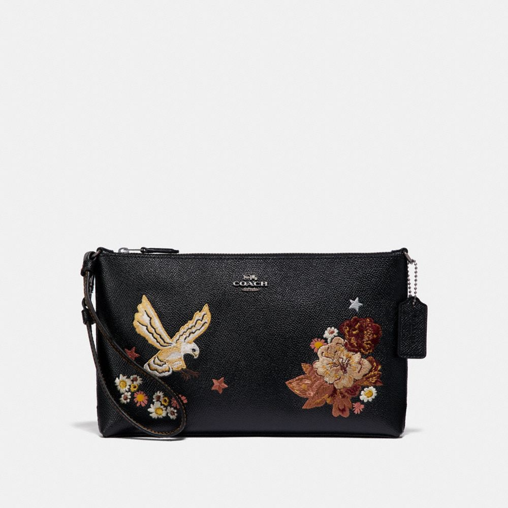 LARGE WRISTLET 25 WITH TATTOO EMBROIDERY - COACH F31617 - BLACK  MULTI/BLACK ANTIQUE NICKEL