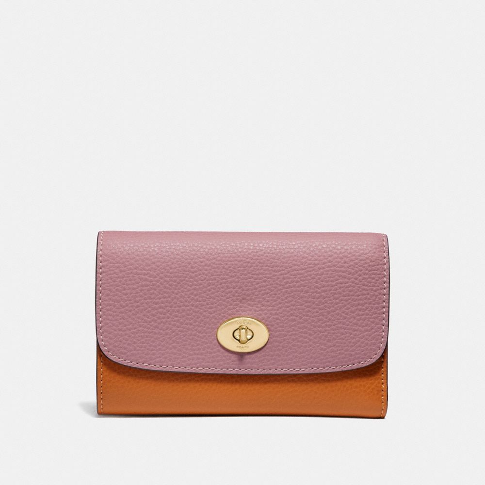 COACH F31650 MEDIUM ENVELOPE WALLET IN COLORBLOCK DUSTY-ROSE/ORANGE-MULTI-/LIGHT-GOLD