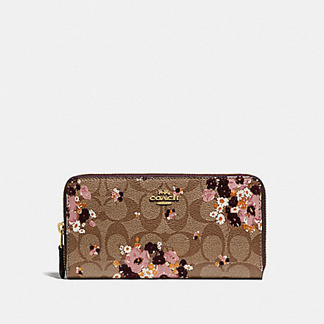 COACH f31651 ACCORDION ZIP WALLET IN SIGNATURE CANVAS WITH FLORAL FLOCKING KHAKI MULTI /light gold