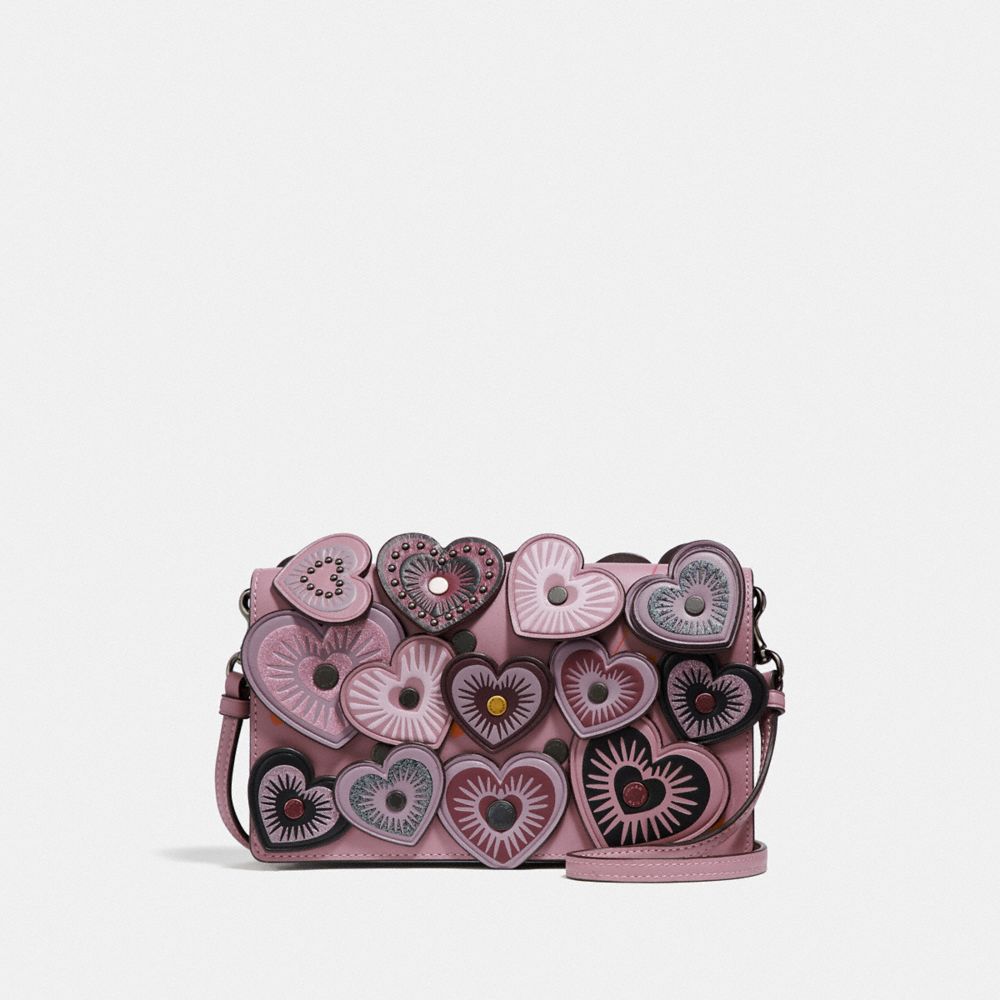 HAYDEN FOLDOVER CROSSBODY CLUTCH WITH HEARTS - DUSTY ROSE/BLACK COPPER - COACH F31757