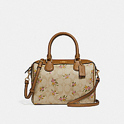 MINI BENNETT SATCHEL IN SIGNATURE CANVAS WITH DAISY BUNDLE PRINT - COACH f31777 - light khaki/multi/imitation gold