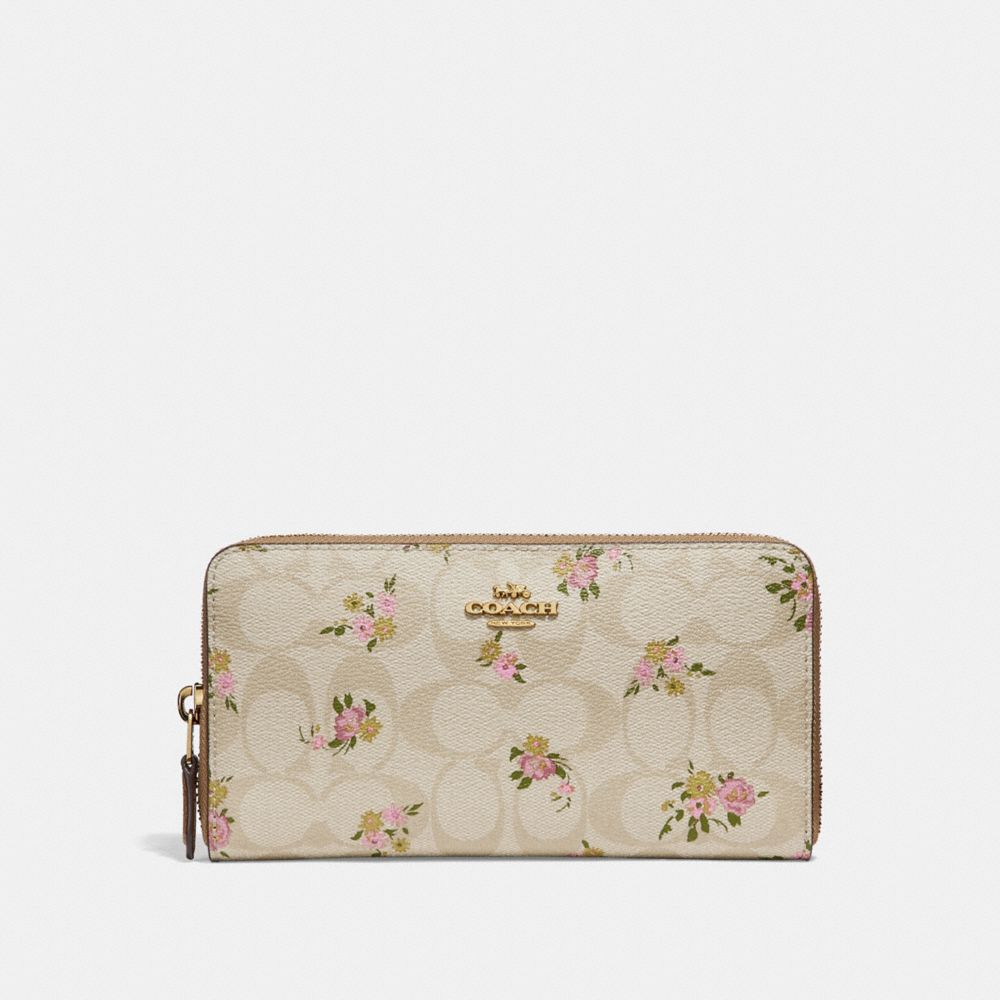 COACH ACCORDION ZIP WALLET IN SIGNATURE CANVAS WITH DAISY BUNDLE PRINT - light khaki/multi/imitation gold - F31778