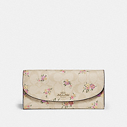 SLIM ENVELOPE WALLET IN SIGNATURE CANVAS WITH DAISY BUNDLE PRINT - COACH f31779 - light khaki/multi/imitation gold