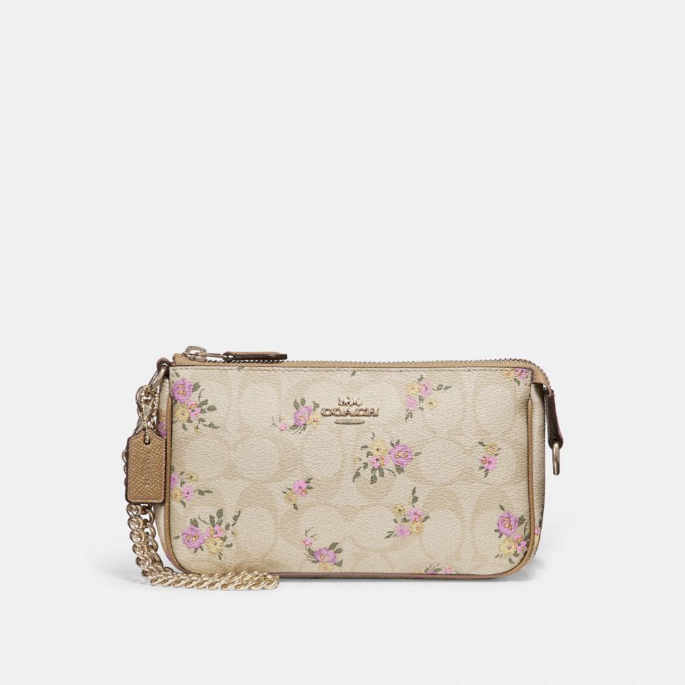 COACH LARGE WRISTLET 19 IN SIGNATURE CANVAS WITH DAISY BUNDLE PRINT - light khaki/multi/imitation gold - f31780