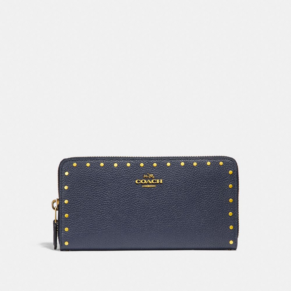 COACH F31810 - ACCORDION ZIP WALLET WITH RIVETS MIDNIGHT NAVY/BRASS