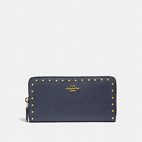 COACH F31810 ACCORDION ZIP WALLET WITH RIVETS MIDNIGHT NAVY/BRASS