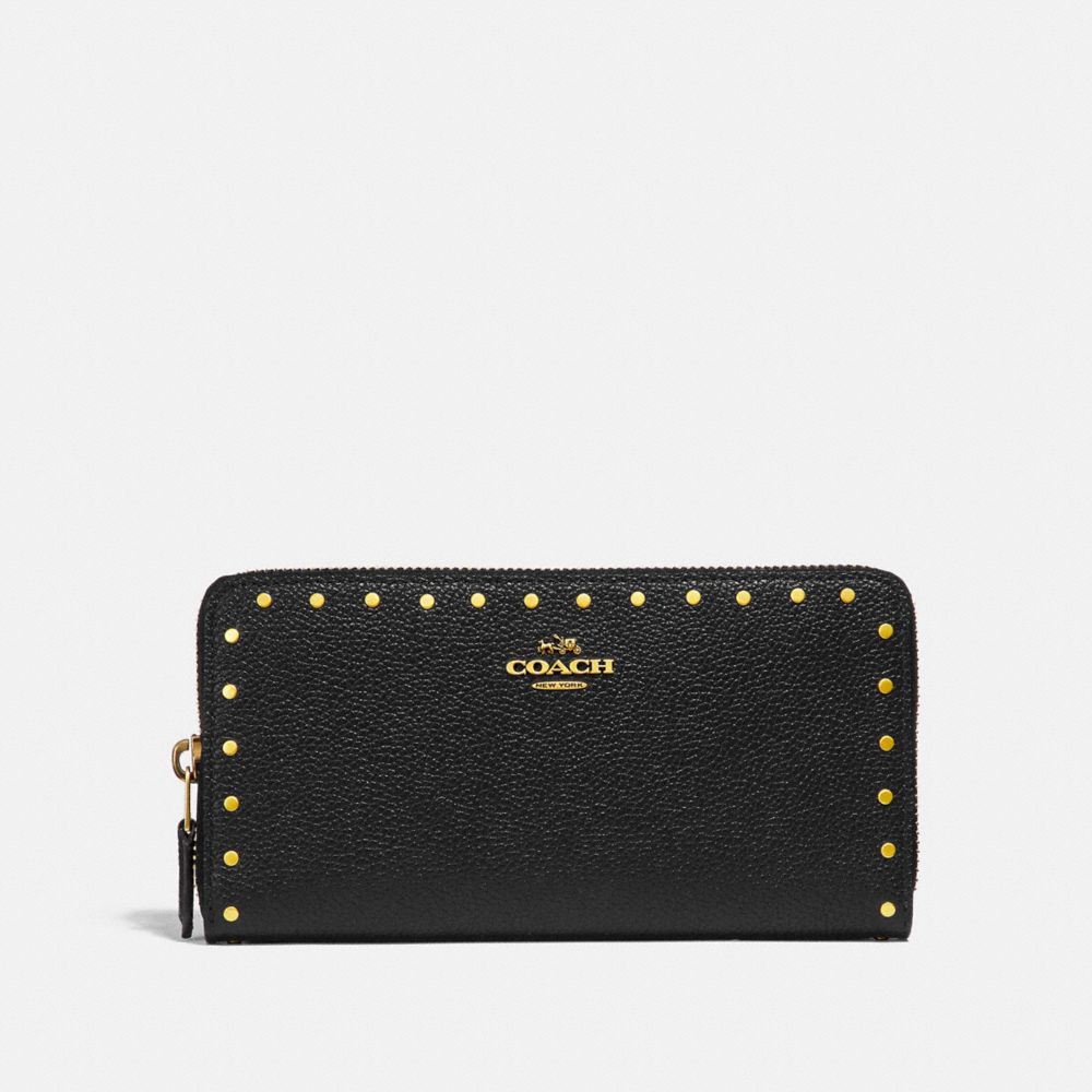 COACH ACCORDION ZIP WALLET WITH RIVETS - BLACK/BRASS - F31810