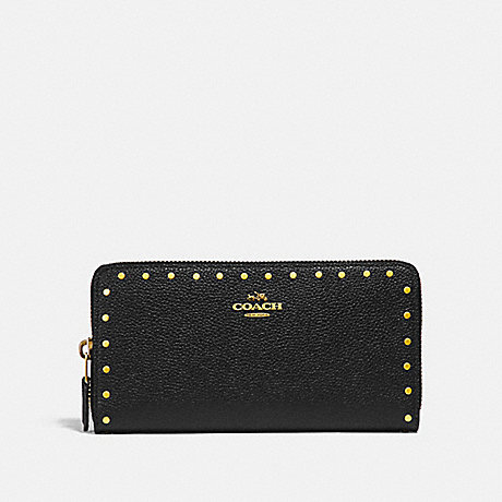 COACH F31810 ACCORDION ZIP WALLET WITH RIVETS BLACK/BRASS