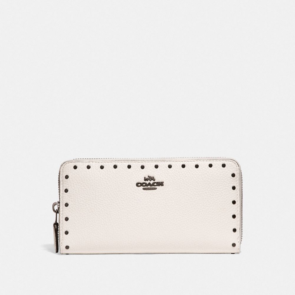 COACH ACCORDION ZIP WALLET WITH RIVETS - CHALK/BLACK COPPER - F31810