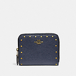 COACH F31811 Small Zip Around Wallet With Rivets MIDNIGHT NAVY/BRASS