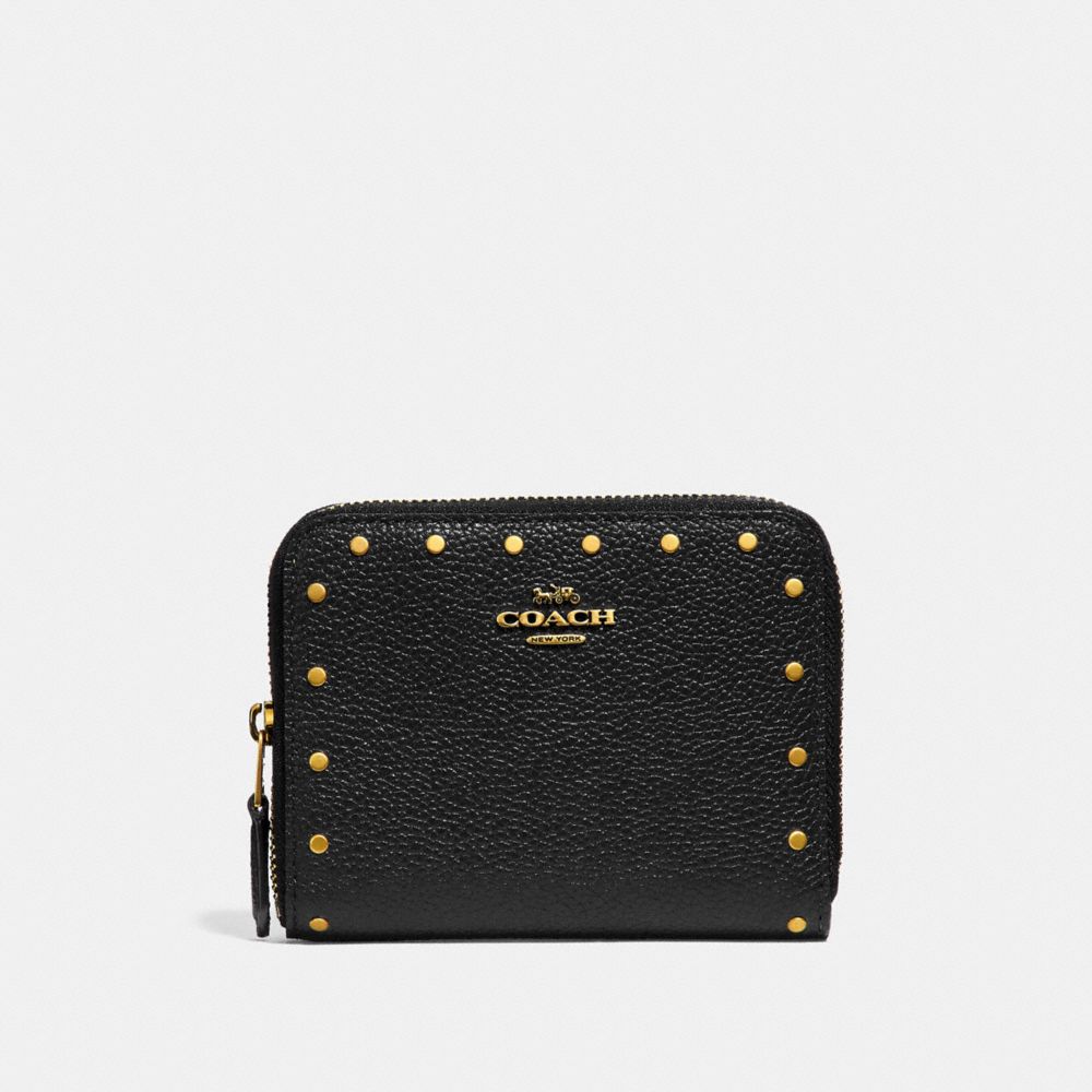 SMALL ZIP AROUND WALLET WITH RIVETS - F31811 - BLACK/BRASS