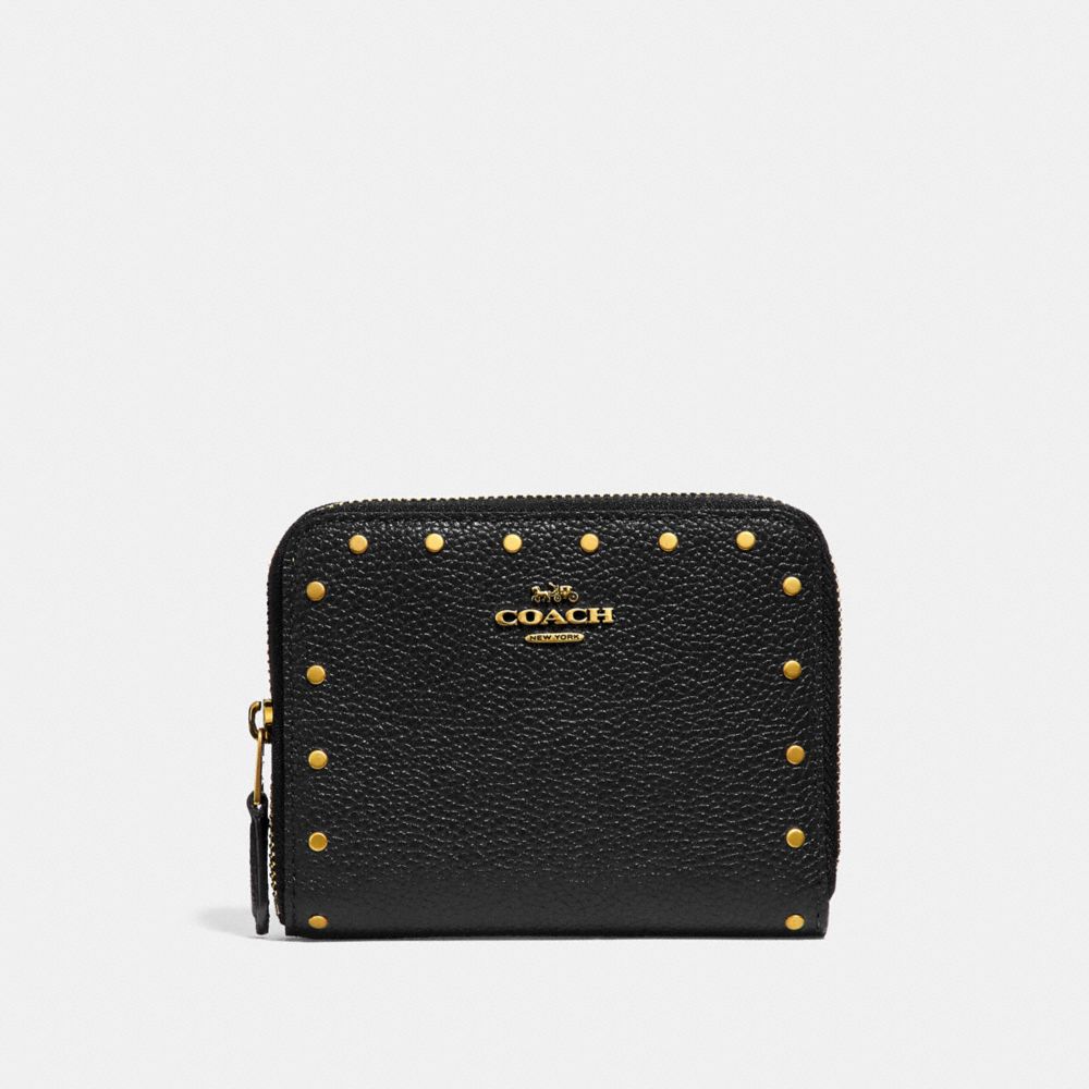 COACH F31811 Small Zip Around Wallet With Rivets BLACK/BRASS