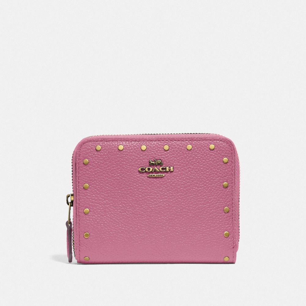 SMALL ZIP AROUND WALLET WITH RIVETS - F31811 - ROSE/BRASS