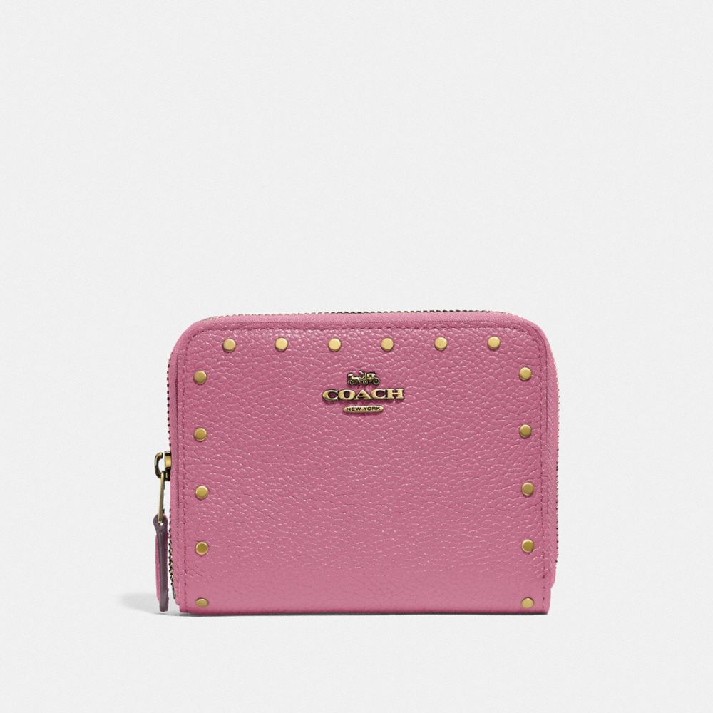 COACH F31811 Small Zip Around Wallet With Rivets ROSE/BRASS