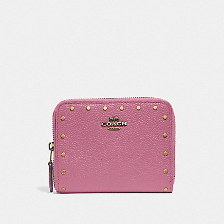 COACH F31811 SMALL ZIP AROUND WALLET WITH RIVETS ROSE/BRASS