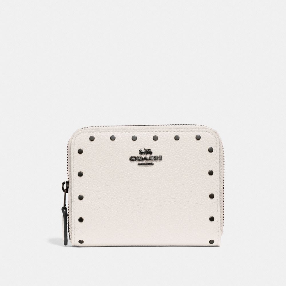 COACH F31811 Small Zip Around Wallet With Rivets CHALK/BLACK COPPER