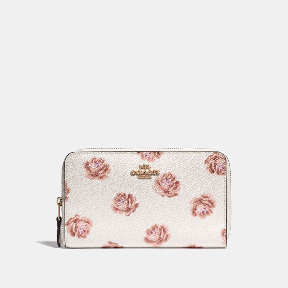 COACH F31818 MEDIUM ZIP AROUND WALLET WITH ROSE PRINT LI/CHALK ROSE PRINT