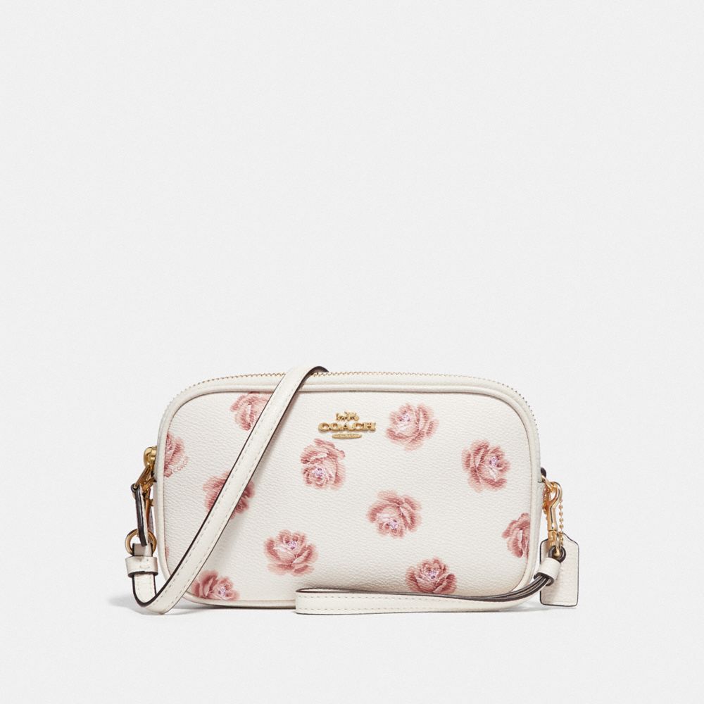 SADIE CROSSBODY CLUTCH WITH ROSE PRINT - F31826 - CHALK ROSE PRINT/LIGHT GOLD